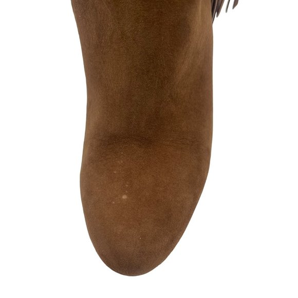 Lauren Ralph Lauren Camel Suede and Leather Fringe High Heel Boots Size 7 - Picture 6 of 11
